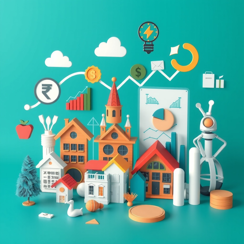 Illustrazione professionale di asset tradizionali tra cui azioni, obbligazioni, immobili e materie prime rappresentati con icone moderne e grafici su sfondo teal